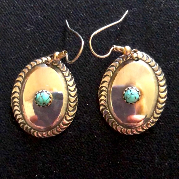 Jewelry - Hand stamped Sterling & Turquoise Navajo Earrings